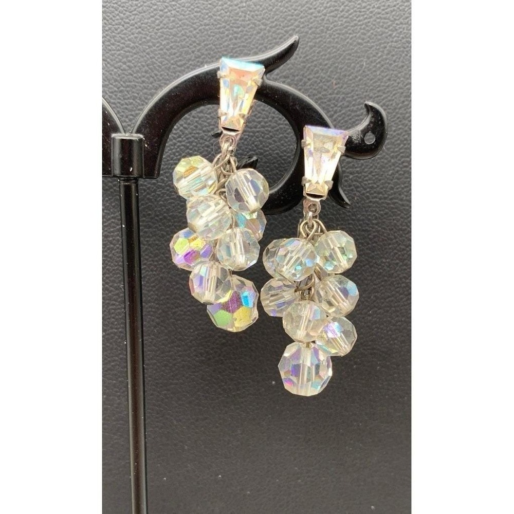 Vintage Lewis Segal AB Aurora Borealis Dangle Pierced Earrings Signed